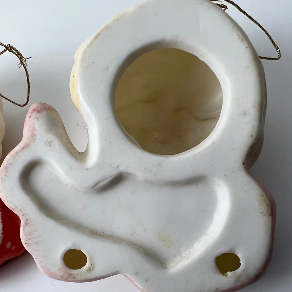 Two Vintage Christmas Cherub Angel Ornament Bisque Porcelain